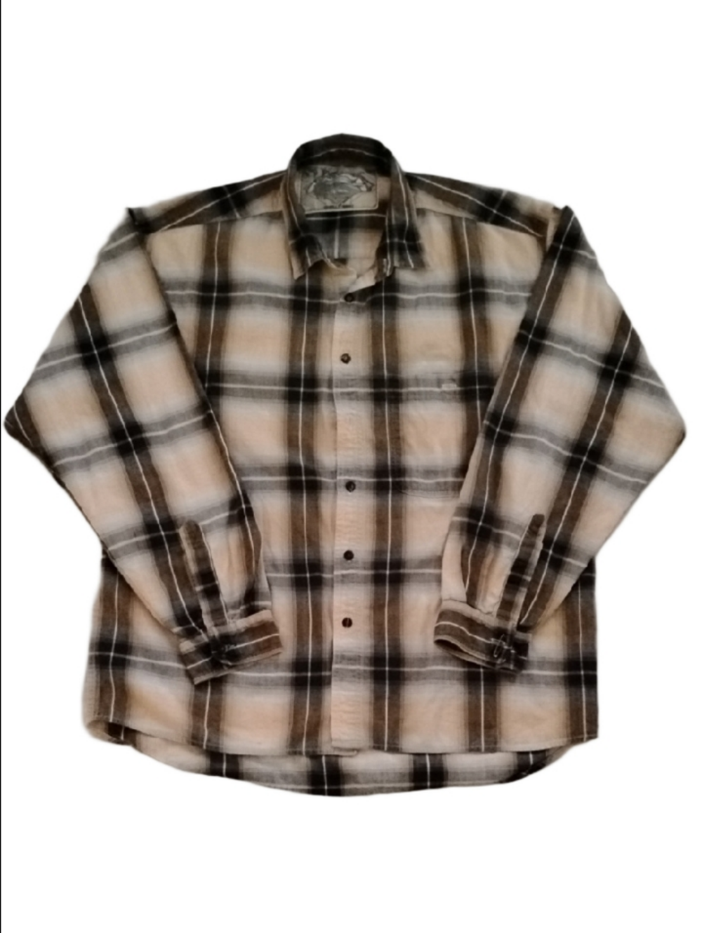 3/$20 Men's Brown and Cream Plaid Button-Up Shirt